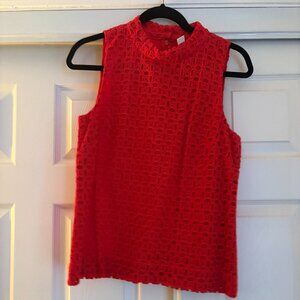 J Crew Lined Eyelet Red Top w/Mock Neck Sz 10 NWOT